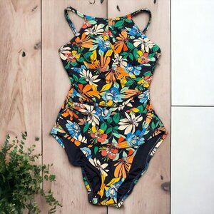 NWOT Ellen Tracy Navy Blue swimsuit with Floral Print - Size 6